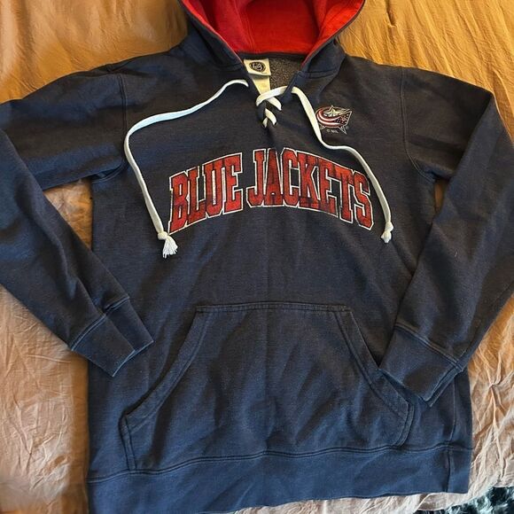 Columbus Blue Jackets Women's Navy  Lace Up Collar Pullover Hoodie NHL  Small - Picture 2 of 5